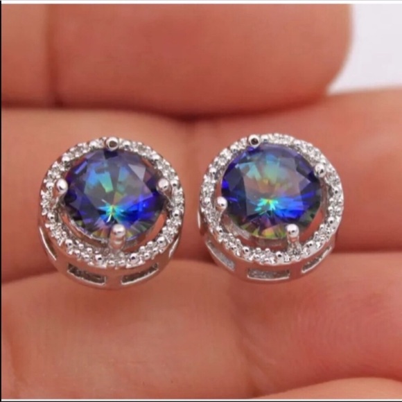 Rainbow Topaz Stud Earrings - Picture 2 of 3
